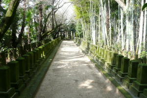 神風連の１２３士の碑が並ぶ，最奥に桜園の墓